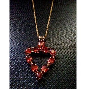 Solid 10k Yellow Gold Rare Malaia Garnet Heart Pendant Necklace 22" New WOT.